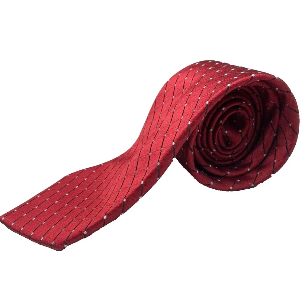 GEOFFREY BEENE‎ Handmade 100% Silk Tie Men's Red Black Silver White striped